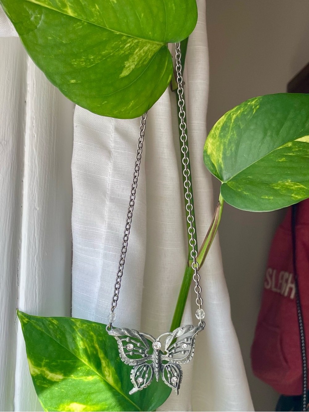 Vintage Silver-Tone Butterfly Choker Necklace